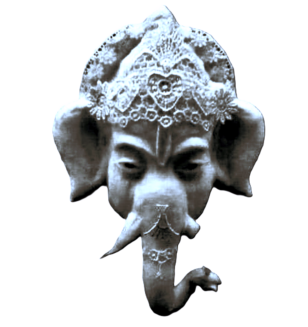 Close-up of Ganesha's face, cotton sculpture