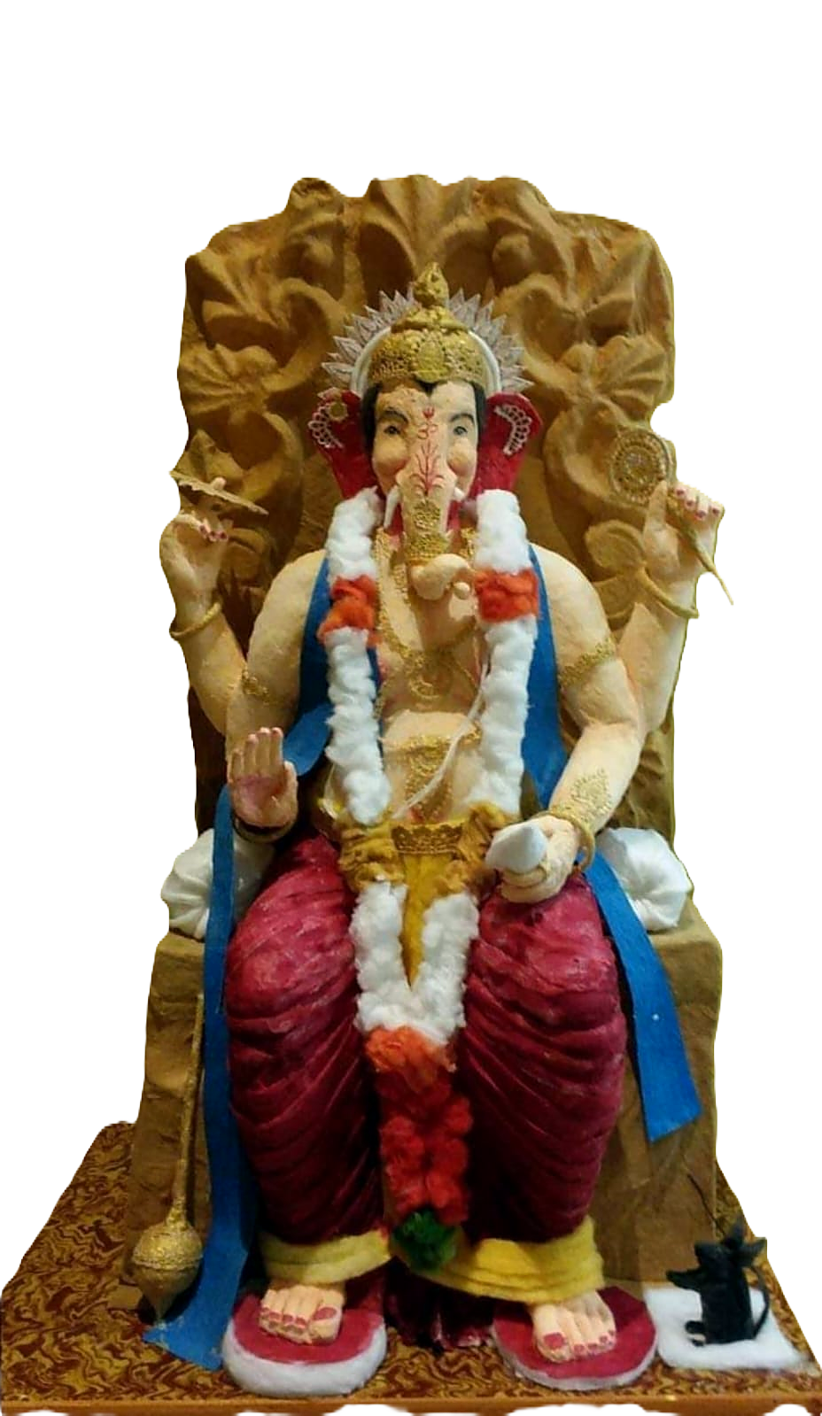 Ornate cotton sculpture of Ganesha, richly dressed