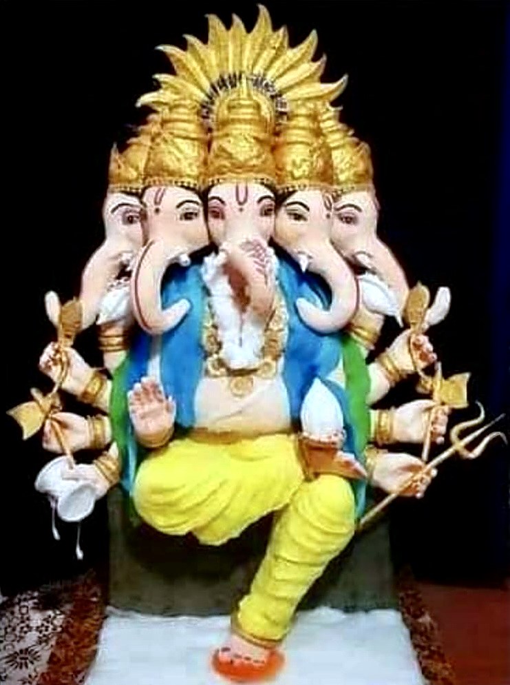 Five-headed Panchmukhi Ganesha, cotton sculpture, alternate view
