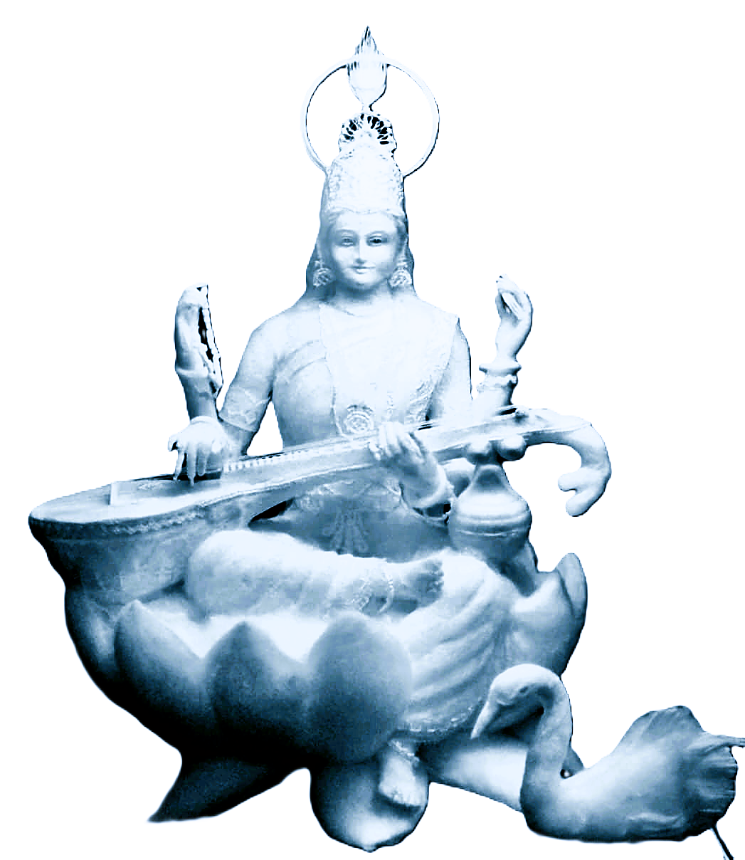 Cotton sculpture of the goddess Saraswati, seated on a lotus